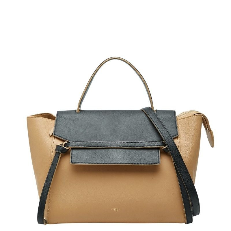 Celine Belt Bag 2-Way Beige Black Leather