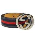 Gucci Belt Accessories Small Interlocking G Stripe Leather Canvas Navy