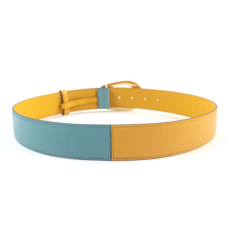 Gucci Memorable Buckle g Logo Bicolor Leather Belt Yellow Blue