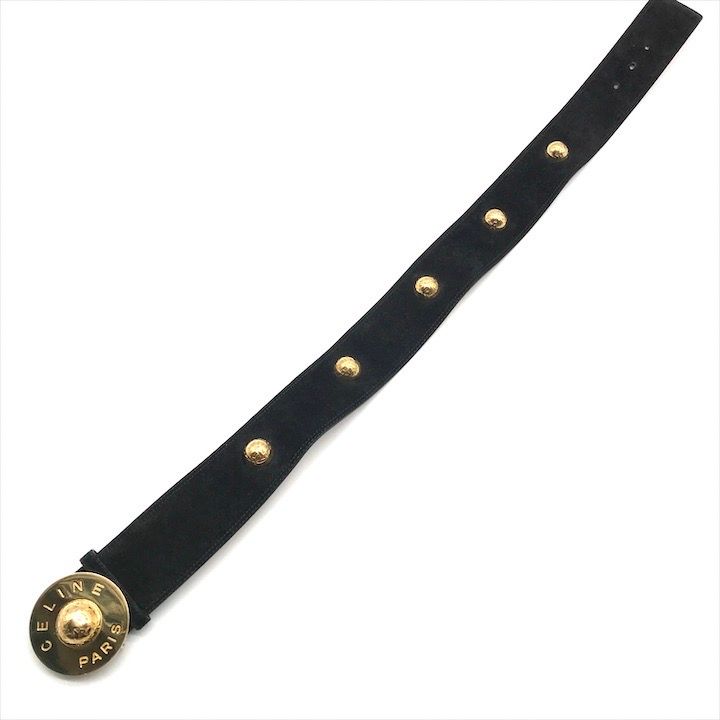 Celine Star Ball Belt 65 Suede Leather Black Gold