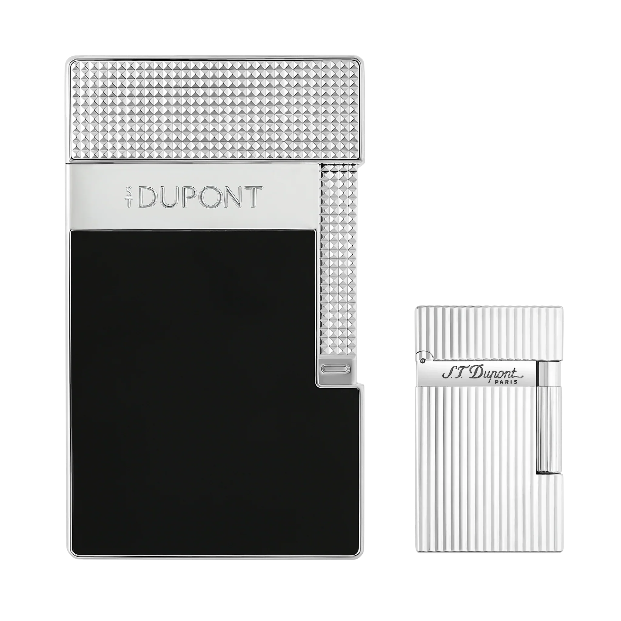 S.T. Dupont Black Lacquered Silver Table Lighter/Briquet T20101