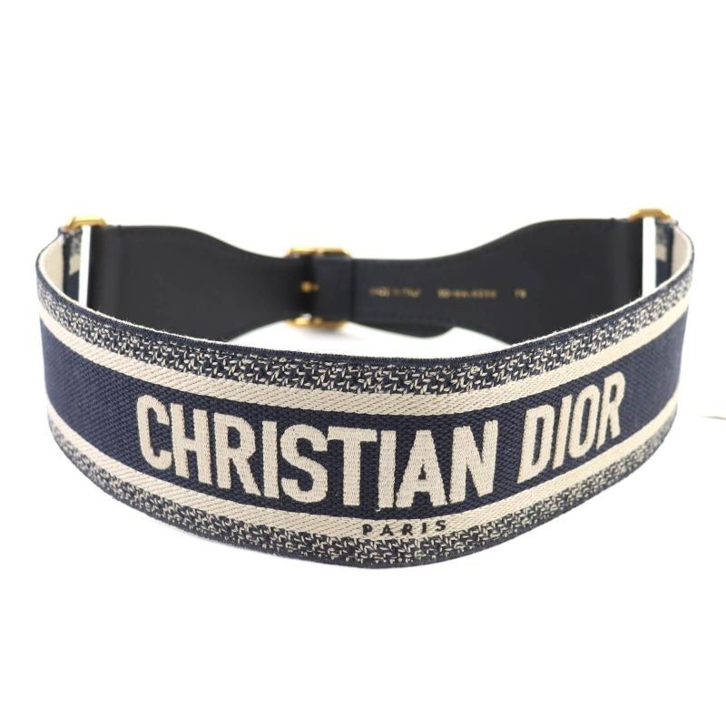 Christian Dior Canvas Logo Embroidery Leather Combi Belt