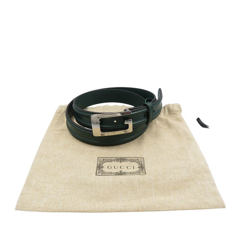 Gucci G Buckle Size 95 Leather Green Belt 0368