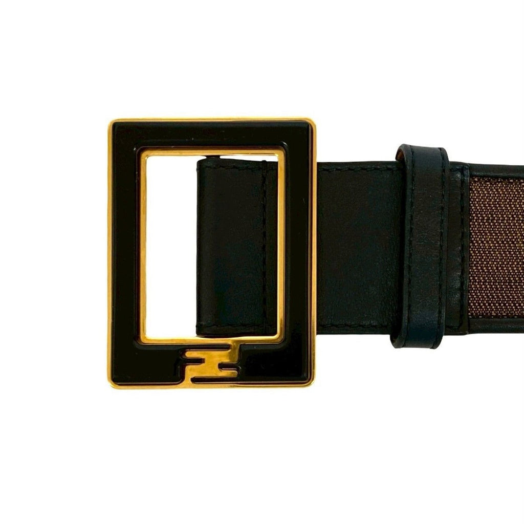Fendi Pecan Pattern Stripe FF Logo Buckle Canvas Leather Belt