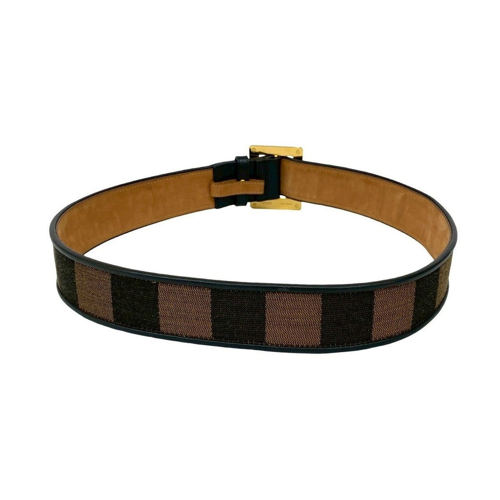 Fendi Pecan Pattern Stripe FF Logo Buckle Canvas Leather Belt