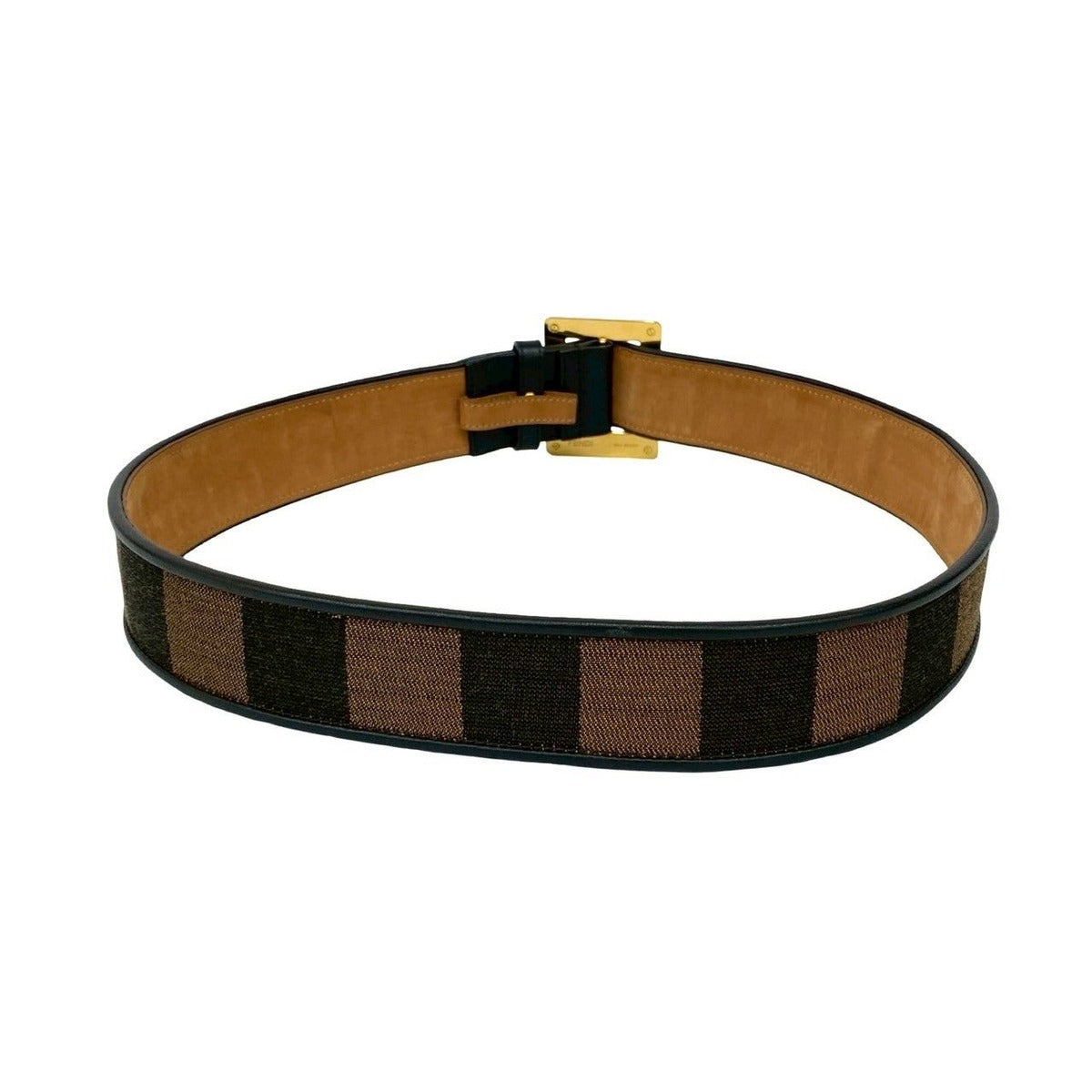 Fendi Pecan Pattern Stripe FF Logo Buckle Canvas Leather Belt