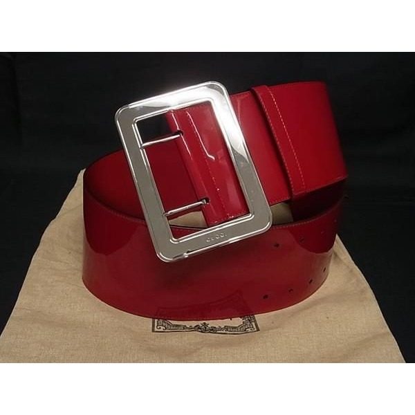 Gucci Patent Leather Silver Belt Thread Red