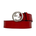 Gucci Belt Red Interlocking Waist 100 35 Leather Metal GG Logo Buckle