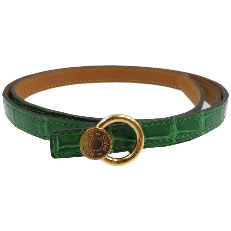 Hermes Serie Engraved Polosus Gold Hardware Green Brown Belt 0131