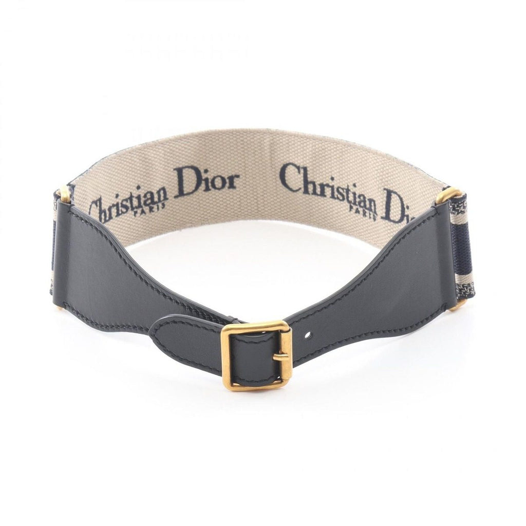 Dior Belt Embroidery Navy Canvas Leather
