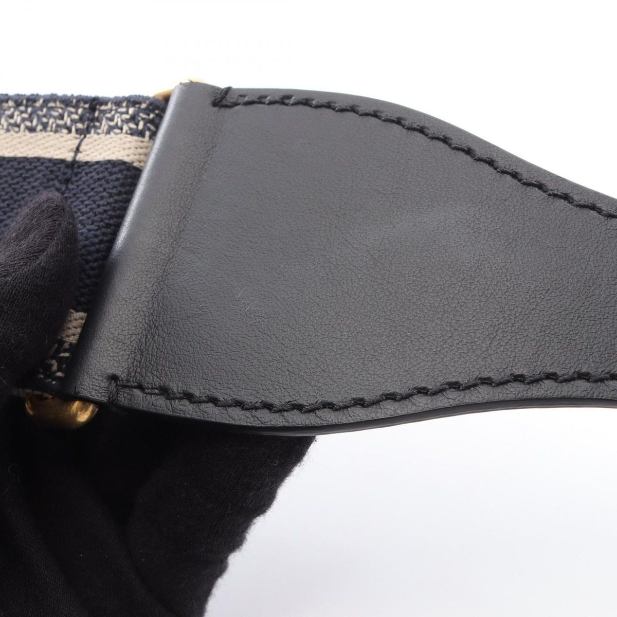 Dior Belt Embroidery Navy Canvas Leather