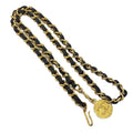 Chanel Chain Belt Medallion Coco Mark Leather Plated Gold Black