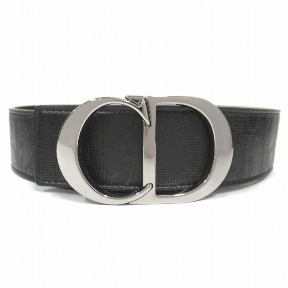 Dior Oblique Perforated Leather Belt Reversible CD Logo Silver Black