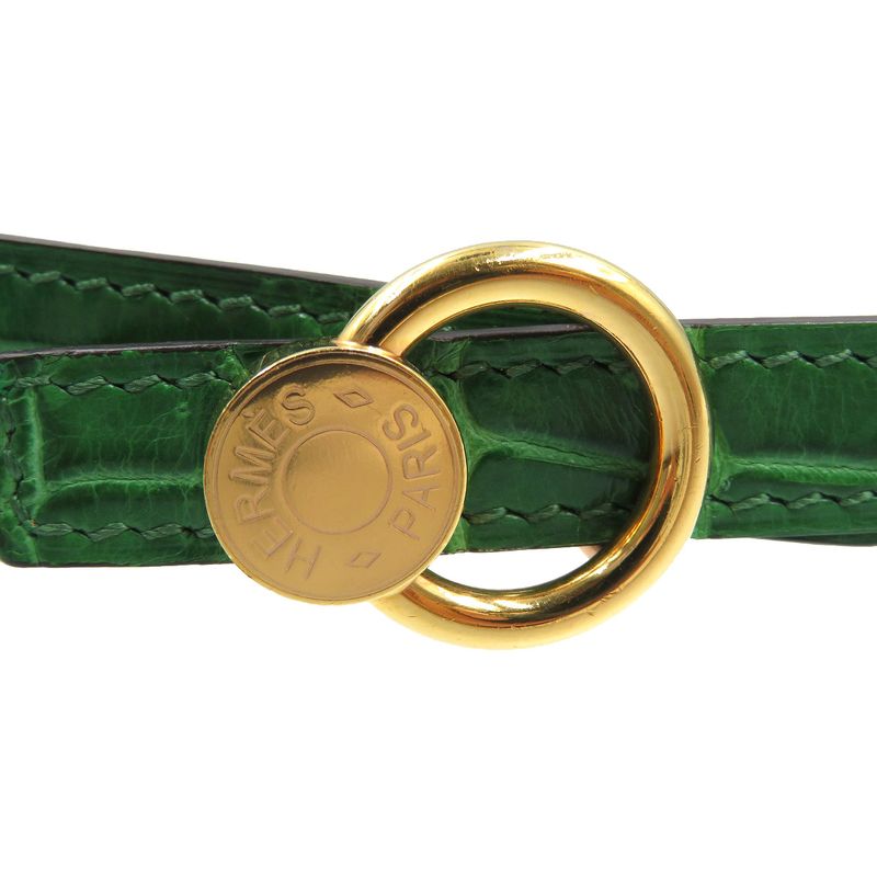 Hermes Serie Engraved Polosus Gold Hardware Green Brown Belt 0131