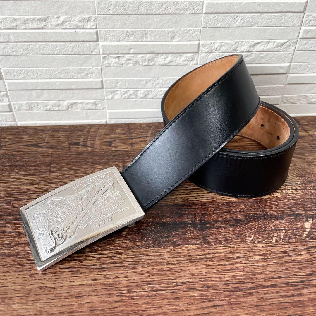 Louis Vuitton Leather Silver Buckle Ceinture Belt Black