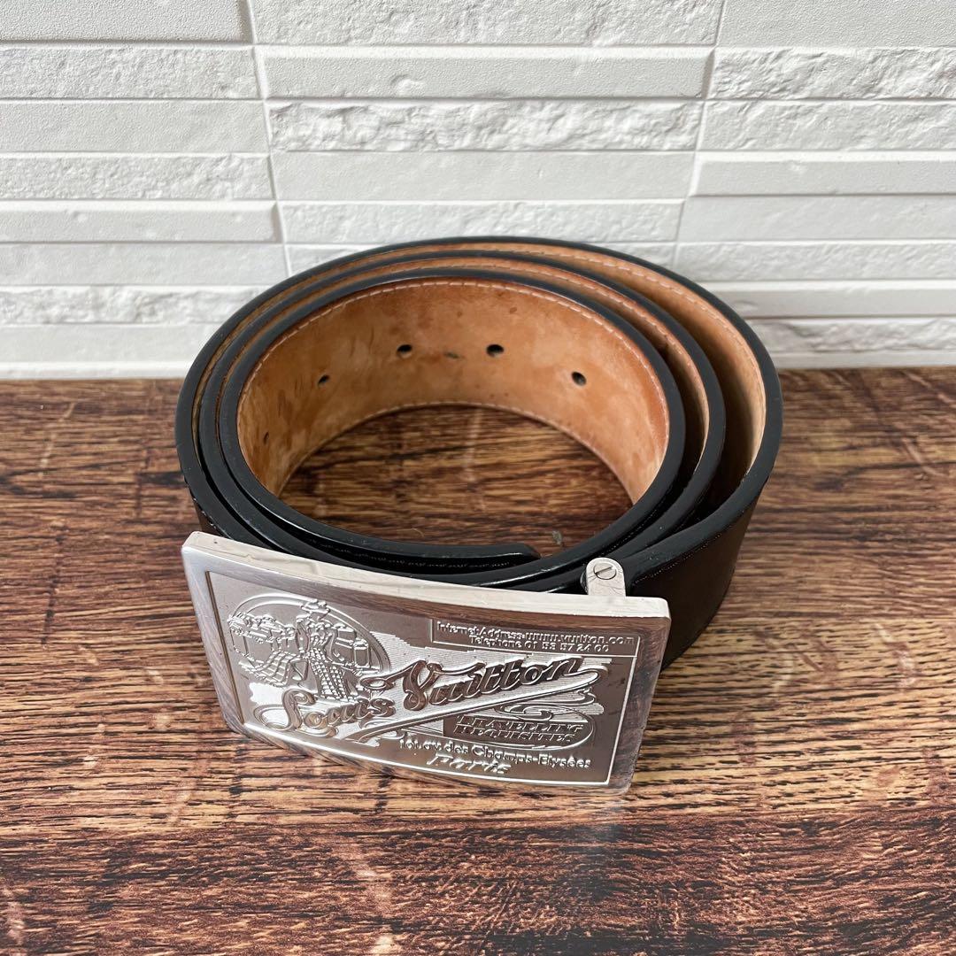 Louis Vuitton Leather Silver Buckle Ceinture Belt Black