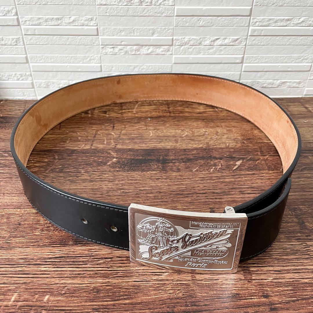 Louis Vuitton Leather Silver Buckle Ceinture Belt Black