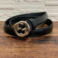 Gucci GG Interlocking Buckle Leather Belt Silver Black