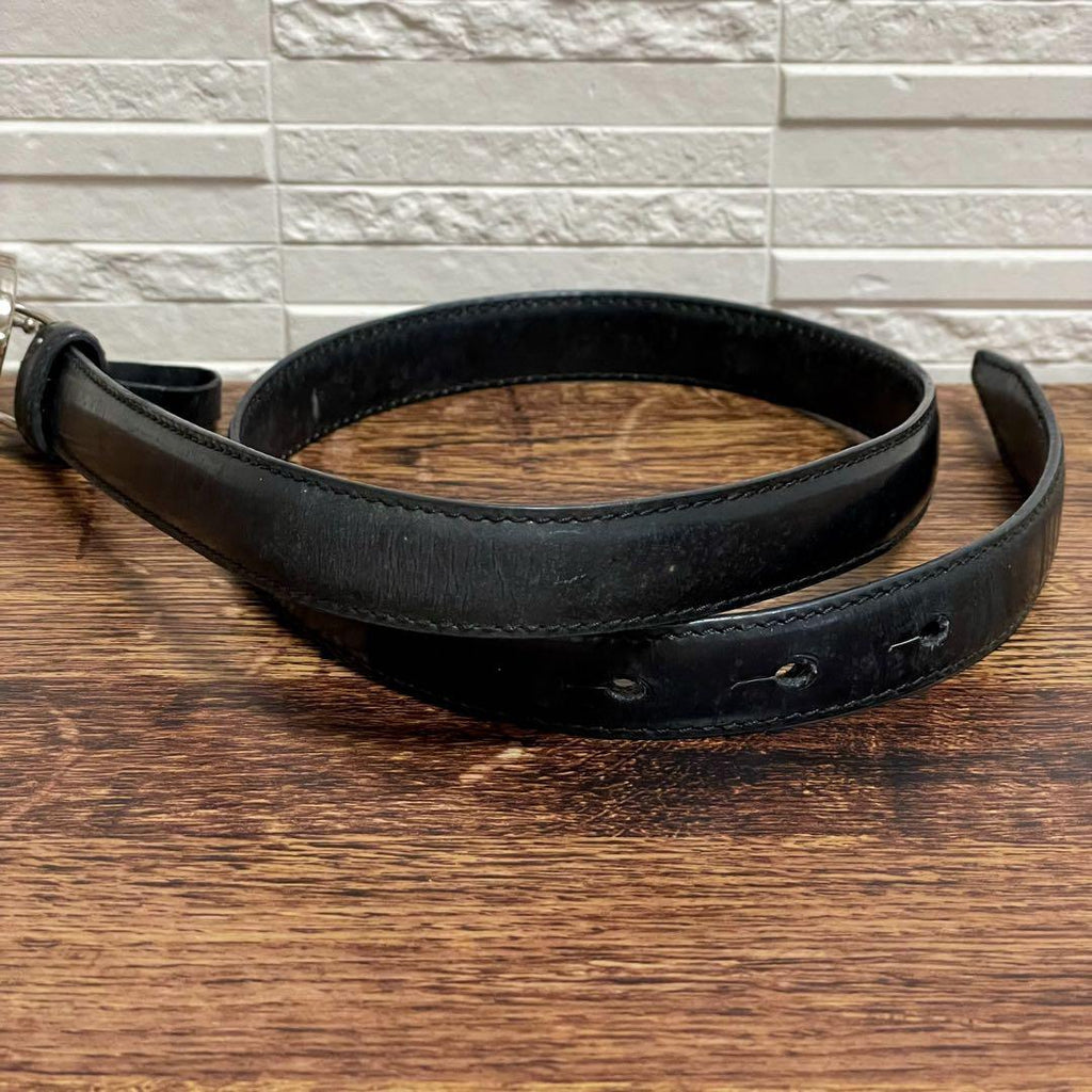 Gucci GG Interlocking Buckle Leather Belt Silver Black
