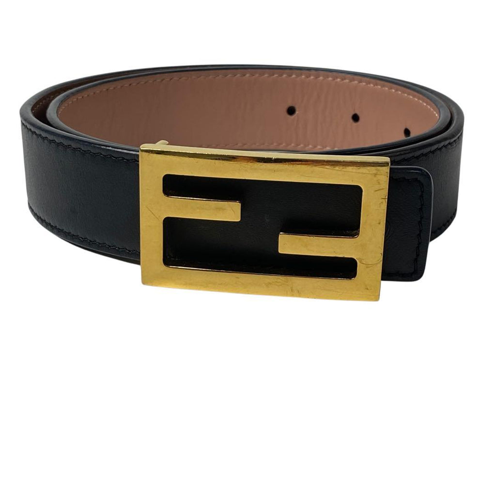 Fendi FF Leather Belt Buckle Black
