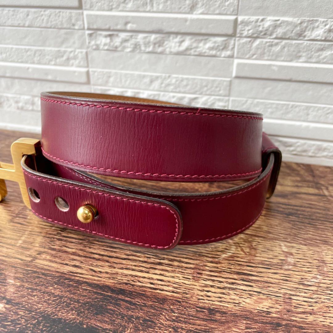 Hermes Leather Buckle Gold Belt Bordeaux