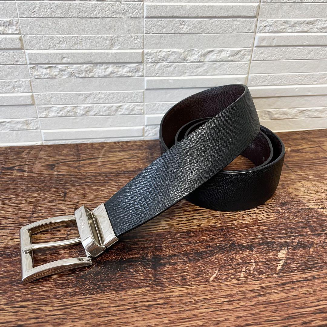 Prada Saffiano Leather Silver Buckle Belt Black