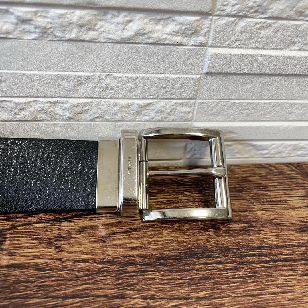 Prada Saffiano Leather Silver Buckle Belt Black