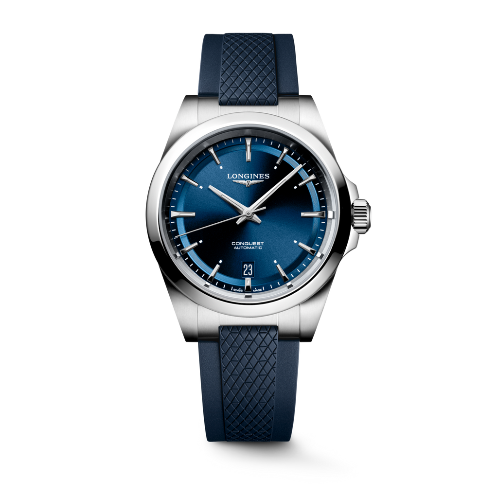 Conquest Auto 38 mm Blue on Rubber Strap *