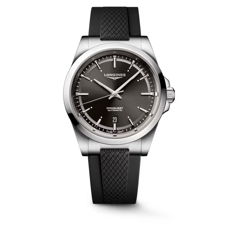 Conquest Auto 41 mm Black on Rubber Strap