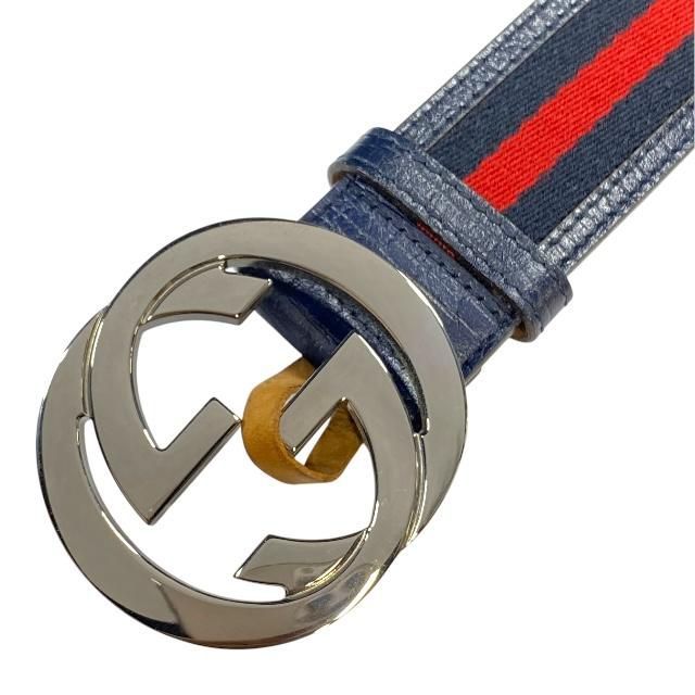 Gucci Belt Accessories Small Interlocking G Stripe Leather Canvas Navy